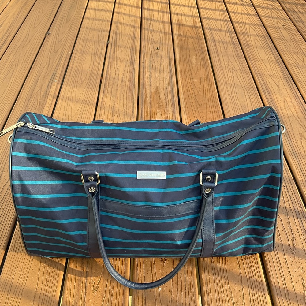 Isaac Mizrahi Blue and Teal Striped Duffel Bag